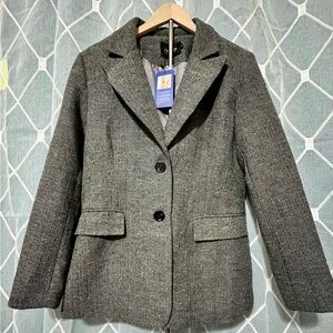 NEW ChouYatou Black & Grey Herringbone Print Jacket - Large